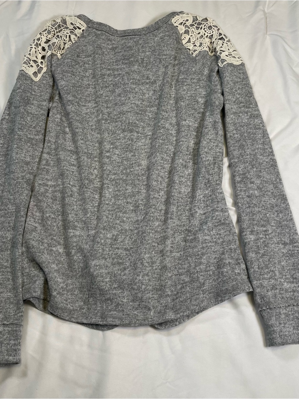 Rewind Gray Lace Shoulder Twist Front Top | Size Large | Boho Cottagecore - Picture 3 of 8